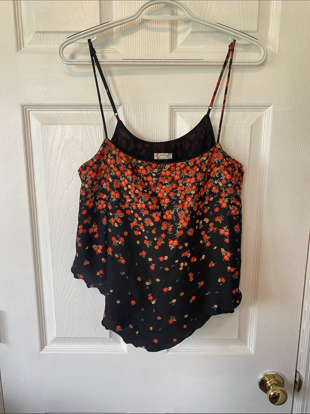 Free People Black Floral Spaghetti Strap Cami